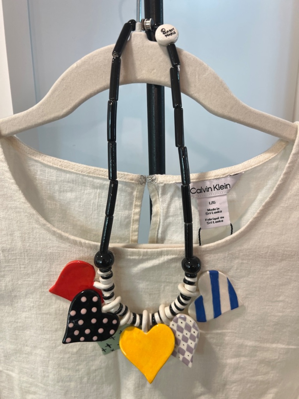 Parrot pearls ceramic Colorful Heart Pendants Necklace with Black Bead Chain